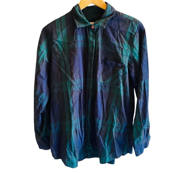 Orvis Tops - ORVIS Tartan Plaid Embellished Button Up Shirt Size 14 Womens Blue Green Cotton